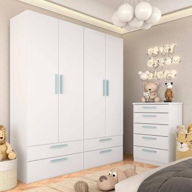 Imagem de Modulado Infantil Joy Com Cômoda 5 Gavetas Branco/azul - M.a