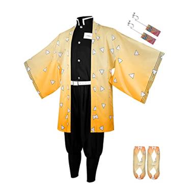 Imagem de Drofe Tanjirou Zenitsu Fantasia Cosplay Anime Japonês Quimono Traje Halloween