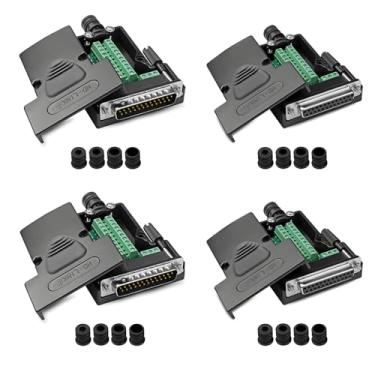 Imagem de Willwewon 4 peças (2 machos + 2 fêmeas) DB25 conector breakout sem solda, RS232 D-SUB DB25 bloco terminal de porta serial para 25 pinos com caixa de parafusos longos tubo de cauda