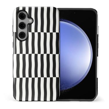 Imagem de ilikediy Capa para Samsung Galaxy S24, HL2 Listras Xadrez Preto Branco Híbrido 2 Camadas Capa Rígida Silicone Design Padrão Capa Protetora