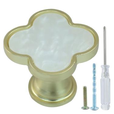 Imagem de Hordion 6 puxadores de armário de trevo, puxador decorativo de quatro folhas, puxadores decorativos de gaveta de liga de zinco para armário e despensa, branco