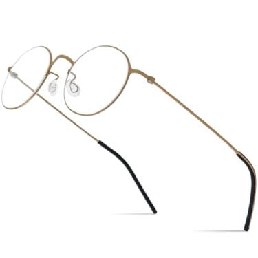 Imagem de VFDHN Armação de óculos de titânio masculina redonda ultraleve (armação dourada C4)