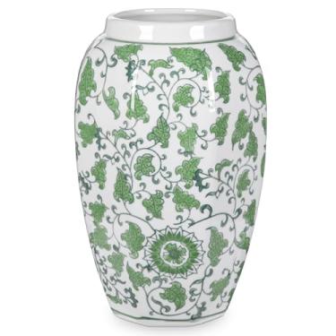 Imagem de Vaso verde tradicional chinoiserie 21 cm Vaso floral de porcelana e gengibre vasos octogonais decoração de porcelana azul e branca para casa, sala de estar, cozinha, cornija, prateleira, mesa
