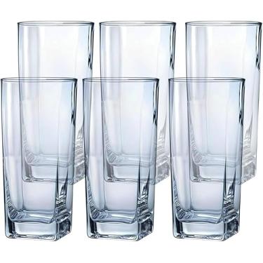 Imagem de Conjunto de 6 Copos de Vidro Texas Transparente, 320 ml Quadrado Suco Agua Refrigerante Mesa Posta, Jogo de Copos
