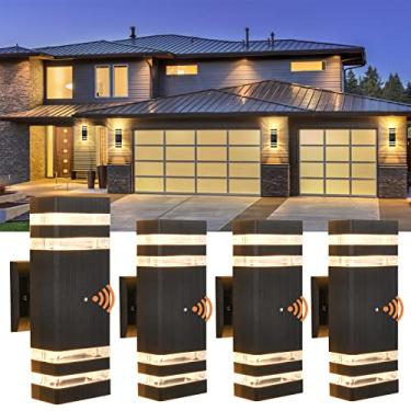 Imagem de DARIISI Luzes de parede externas do crepúsculo ao amanhecer, pacote com 4 luzes externas para cima e para baixo, para casa, luminárias externas de alumínio à prova d'água para varanda, garagem, pátio