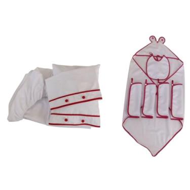 Imagem de Kit Bebê 10 pçs 1 Toalha banho 4 Toalhas boca 1 Babador 1 Lençol 2 Fronhas 1 Travesseiro (Viés Vermelho, Bebê)
