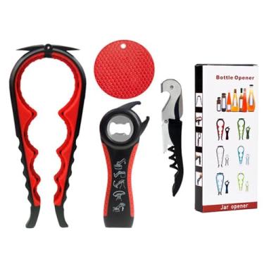 Imagem de Castrap 2025 Novo Conjunto De Abridores De Frasco 5 Em 1 Abridor De Garrafa De Cerveja 4 Em 1 Abridor De Tampa De Cozinha Abridor De Lata Multifuncional Para Uso Doméstico (4PCS - vermelho)