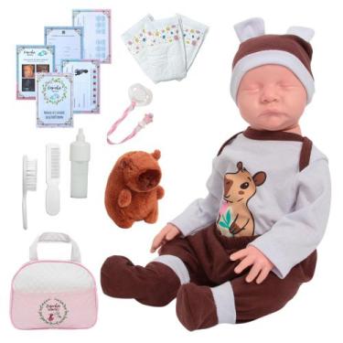 Imagem de Bebê Reborn 100% Silicone Roupa Capivara Com Bolsa Itens - Cegonha Reb