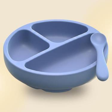 Imagem de Prato E Colher Infantil Silicone Com ventosa Pratinho Refeição Pedagóg