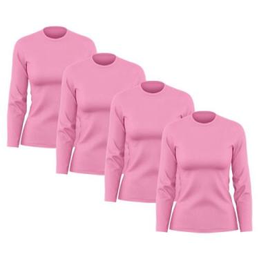 Imagem de Kit 4 Camisetas Feminina Manga Longa Dry Fit Básica Lisa Proteção Sola