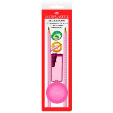 Imagem de Kit lápis grafite n 2 EcoLápis rosa com apontador e borracha redonda F