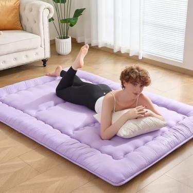 Imagem de VIPBED Colchão futon japonês 25D tamanho casal 137 x 203 cm, 10 cm de espessura, dobrável, tapete de cama projetado pelo Japão, tapete de tatame respirável e de suporte para quarto de hóspedes, espaço