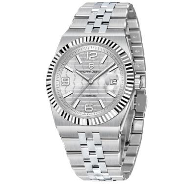 Imagem de Relógio automático Pagani Design, caixa de aço inoxidável de 40,5 mm, movimento Miyota 8215, bisel canelado, várias cores de mostrador, vidro de safira sintética, modelo PD-YS027, Branco, Luxuoso