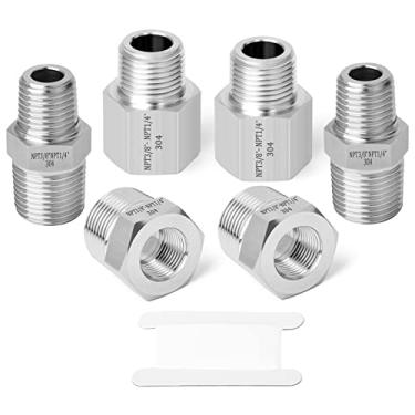 Imagem de Gasher 6 peças de encaixe de tubo de aço inoxidável 304, bucha hexagonal, adaptador redutor, redução do bico sextavado NPT de 3/8 polegadas x 1/4 polegada NPT