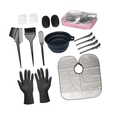 Imagem de oshhni Kit de tintura de cabelo, ferramentas, tintura de cabelo, acessórios portáteis com luvas, escova e tigela, kit de de cabelo para salão de mechas, Rosa