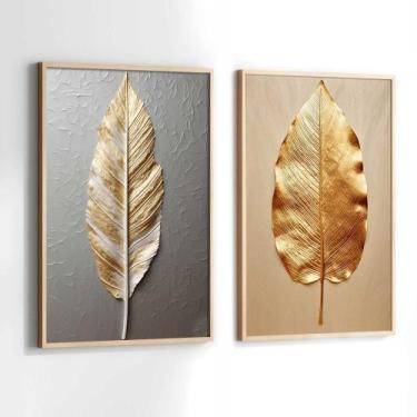Imagem de Conjunto Quadros Decorativos com Moldura Folha Dourada e Prata Abstrat