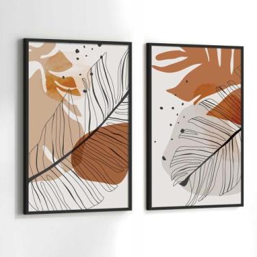 Imagem de Conjunto Quadros Decorativos com Moldura Folhas Plantas Marrom Kit 2 Q