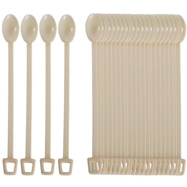 Imagem de Colher descartável de chá de café com 200 peças, palito de plástico para mexer em bastão de chá de leite, colher de plástico para café amarelo