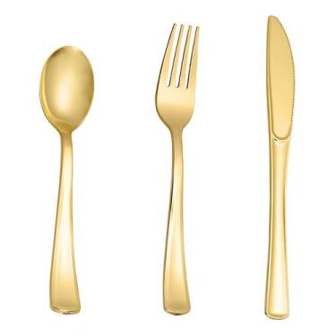 Imagem de Conjunto de talheres de plástico dourado N9R 200 unidades (100 garfos,