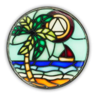 Imagem de Sobriety Coin The Token Shop Stained Glass AA Coin Ocean Waves