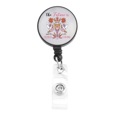 Imagem de Carretel de crachá de útero floral OBGYN Suporte de crachá retrátil com clipe de identificação para trabalho de parto e parto, enfermeira médica de enfermagem
