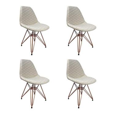 Imagem de Kit 4 Cadeiras Jantar Estofadas Nude Eiffel Eames Base Cobre - Cor: Nu
