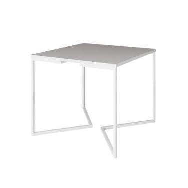 Imagem de Mesa Jantar Industrial Quadrada Branca 90Cm Base V Ferro Branco Cor: B