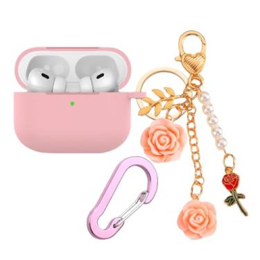 Imagem de Capa para Airpods Pro3 com chaveiro fofo, capa protetora de silicone à prova de choque compatível com Air pods Pro3ª geração, capa de fone de ouvido de carregamento para mulheres e meninas (rosa)