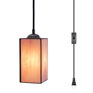 Imagem de L-Juicwe Luminária pendente Tiffany pequena lâmpada suspensa de vitral plugue ajustável de 10 cm para sala de jantar, quarto, corredor (rosa)