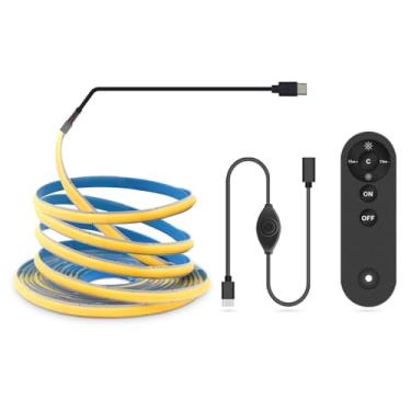 Imagem de Fita de luz LED COB regulável de 5 V USB tipo C com função de memória, fita de luz branca quente 2700K para monitor de TV, espelho, armário, escadas, iluminação DIY com controle remoto