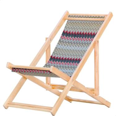 Imagem de Espreguiçadeira Dobrável em Madeira Maciça para Varanda – Reclinável, Sem Braço, Natural (Chevron Vermelho)