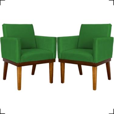 Imagem de Kit 2 Poltronas Decorativa Para Sala Recepção Manicure Consultório Salão de Beleza Base em Madeira Divine Tecido Suede (Verde)