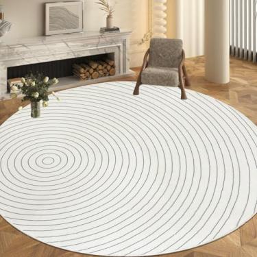 Imagem de Lacomfy Tapete circular, lavável, grande, redondo, moderno, abstrato, para sala de estar, antiderrapante, macio, para sala de jantar, tapete geométrico, listrado, para quarto, concha