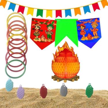 Imagem de Kit Festa Junina Bandeirinha 20M Fogueira Pescaria Argola