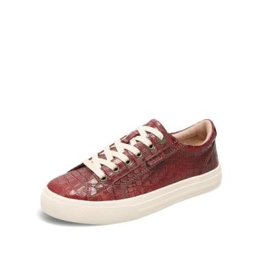 Imagem de Taos Tênis feminino Plim Soul Lux – Tênis feminino macio de couro premium com cadarço com conforto e suporte para caminhada o dia todo, Croco vermelho, 36