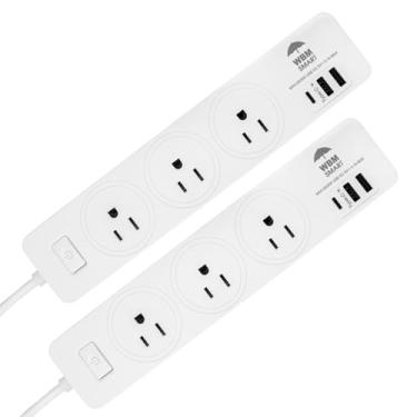 Imagem de WBM SMART Régua de linha de 1,8 m 10 A - soquete de cabo de extensão, pacote com 2 com 2 portas USB e 1 plugue tipo C, extensor de várias saídas para casa, escritório e dormitório