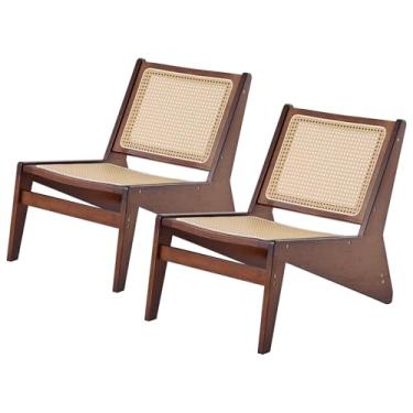 Imagem de MBOOYOME Cadeira moderna de meados do século para sala de estar, poltrona baixa com moldura de madeira maciça, poltrona confortável para quarto e varanda, nogueira