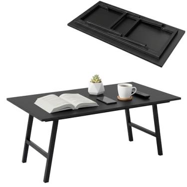Imagem de Mesa de centro dobrável, mesa de centro dobrável, mesa de chão para sentar no chão, mesa dobrável japonesa, mesa de chão dobrável para sala de estar, 81 cm C x 40 cm L, preta