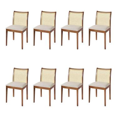 Imagem de Jogo 8 Cadeiras Para Jantar Juliana Jequitibá Terra Estrutura Em Madeira Maciça Linho Bege