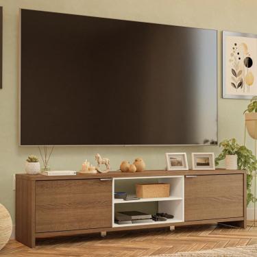 Imagem de Rack para TV até 80 Polegadas 180cm 2 Portas Rustic/Branco Linz Madesa
