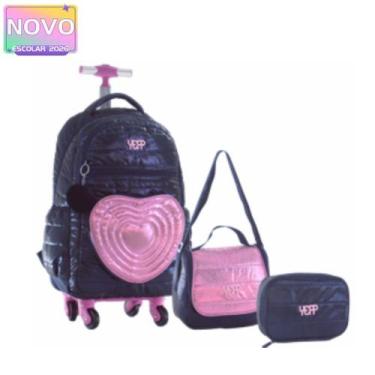 Imagem de Kit Mochila Coração Glitter Rodinha 360 Feminina Escolar Candy Collor 