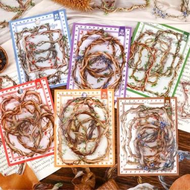 Imagem de Kit de adesivos de scrapbook de ramo de 120 peças, tema de vime, PET transparente, impermeável, conjunto de adesivos para lixo, diário, garrafas de água, celular, laptop, decalques para adolescentes