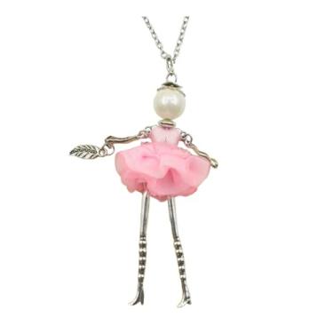 Imagem de OSCCI Colar de boneca de cristal Paris para mulheres, vestido bonito feito à mão com pingente de corrente longa, bijuteria de formatura, Metal, Sem Pedra Preciosa