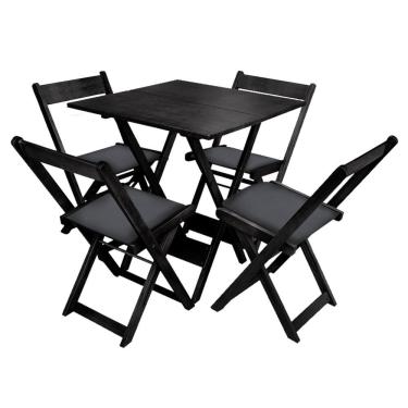 Imagem de Conjunto De Mesa Dobrável De Madeira 70x70 Com 4 Cadeiras Preto Estofado Preto