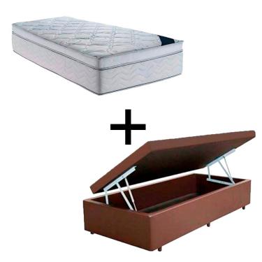 Imagem de Cama Baú Solteiro 88 Tecido Sintético Marrom Com Colchão Toronto Molas Ensacadas Branco D33