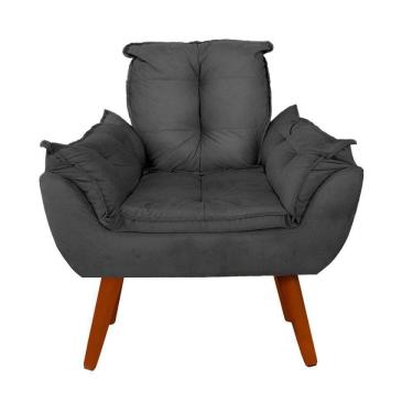 Imagem de Poltrona Cadeira Impala 1 Lugar Suede Cinza Pés Palito