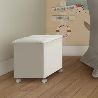 Imagem de Baú com Tampo Basculante Estofado Elô Móveis Peroba Branco Brilho/Sintético Branco
