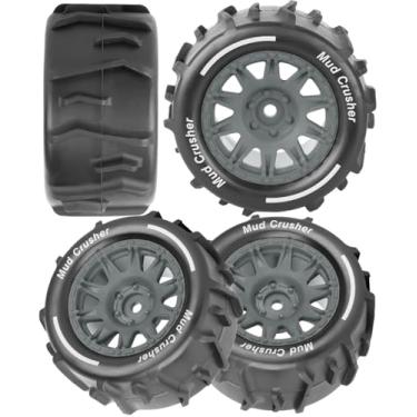 Imagem de BRCatWPark 12mm Hex RC Wheel Tires for 1/18 Granite/ 1/18 Typhon RC Monster Truck Car,4Pcs RC Drift Truck Wheels and Tires for 1/18 Granite/Typhon,Hard Plastic Wheels & Rubber Tires,Titanium