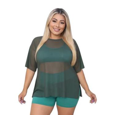 Imagem de Blusa Tule Feminina Fitness Academia PLus Size Verde Militar - Roger, 