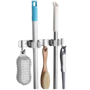 Imagem de Suporte de Vassoura Mop Rodo Pá Organizador Acessórios Forte Resistente Aço Inox Wbcom (5 acessórios)